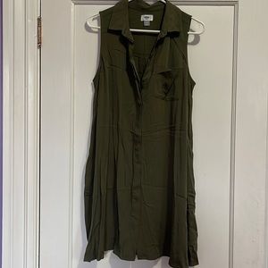 Old Navy Womens A-line Dress Size Medium Hunter Pine Green Twill Button Front